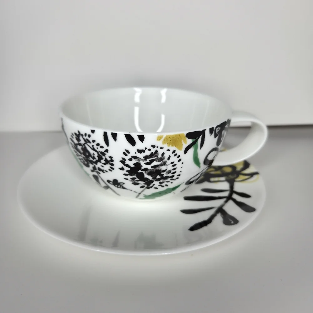 Crate Barrel Teacup Coffee Cup Saucer Artist Penelope Dullaghan